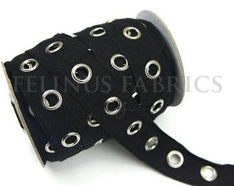 Extra Large Jumbo Black and Nickel Cotton Grommet Tape Eyelet Cotton Twill Tape Trim by the Yard