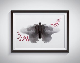Rorschach Ink Bird Illustration Art Print