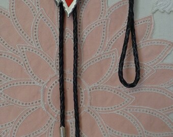 Vintage Bolo Tie, Sterling Silver Bolo Tie with Siskyou Arrowhead Slide, Siskyou Bolo Tie, Pewter and Enamel Arrowhead