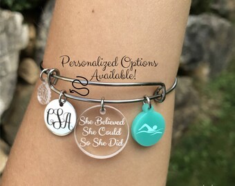 Swim Bracelet, Swimming Bracelet, Swimmer Bracelet, Swim Bangle, Swim Gifts, Swimmer Gift, Gift for Swimmer, Girls Swim Gift, Swim Jewelry