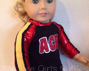 18 Inch or 15 Inch Dolly Red/Black Cheerleader Uniform