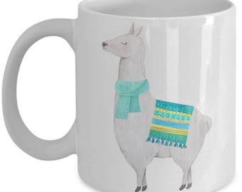 Spiffy Cute Llama With Blue Blanket Mug