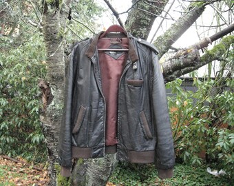 Vintage 80's Members Only Iconic Racer Black Leather Jacket Size 44 Large