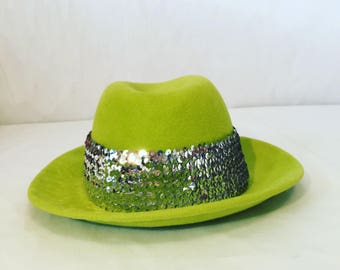 Hand-Blocked Felt Fedora with Silver Sequined Hat Band