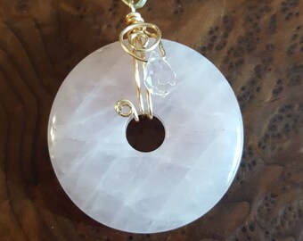 Rose Quarts Disc and Crystal Necklace