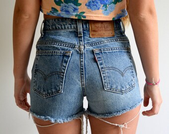 Vintage Levi’s 501 High Waisted Denim Shorts | Frayed Levi Festival Cut Off Shorts | All Sizes