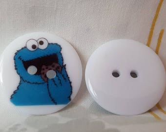 Set of 5 resin Monster blue buttons