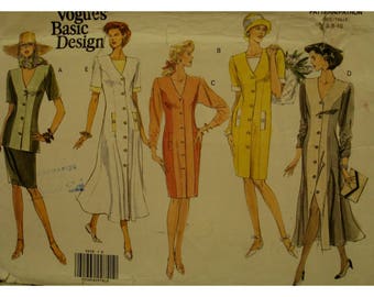 Fitted Coat Dress Pattern, V-neck, Princess Seams, Straight/Flared Skirt, Long/Short Sleeves, Vogue No. 2636 UNCUT Size 8 10 12