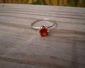 Faceted Lab Created Padparadscha Sapphire Ring, Sterling Silver, Size 8