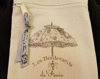 Cell Phone Purse French Country Cross Body Bag Shabby Chic Cotton Canvas Cell Phone Bag