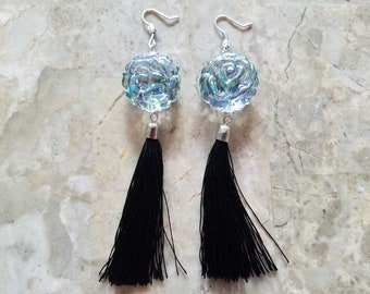 Iridescent Rose Tassel Earrings