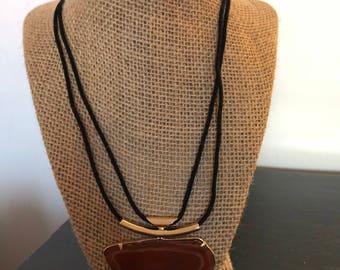 cord necklace gold plated refine with natural stone brown agate
