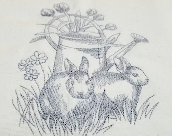 Bunny Easter Spring Tea Towel Dish Towel Kitchen Towel - Watering Can