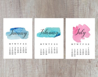2018 Calendar, Watercolour Calendar, Wall Calendar, Desk Calendar, Printable Calendar, Calendar Template 2018, Instant Download