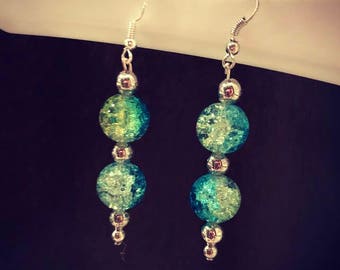 Green and Teal Dangle Earrings
