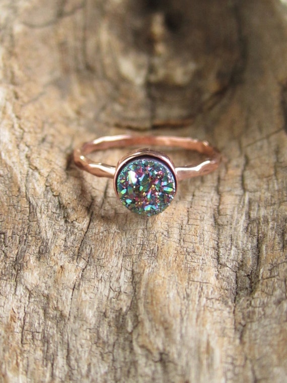 Download Peacock Druzy Ring Tiny Titanium Druzy Quartz Rose Gold