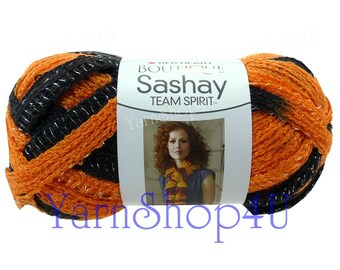 ORANGE/ BLACK Team Spirit Red Heart yarn Sashay Halloween Ruffle lace ribbon yarn scarf knit crochet Rumba Costume Yarn fluffy scarf