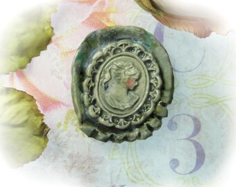 Cameo bead - Focal Bead, Handmade bead - , Ceramic pottery bead - clay cameo bead - Lady Cameo bead - #23