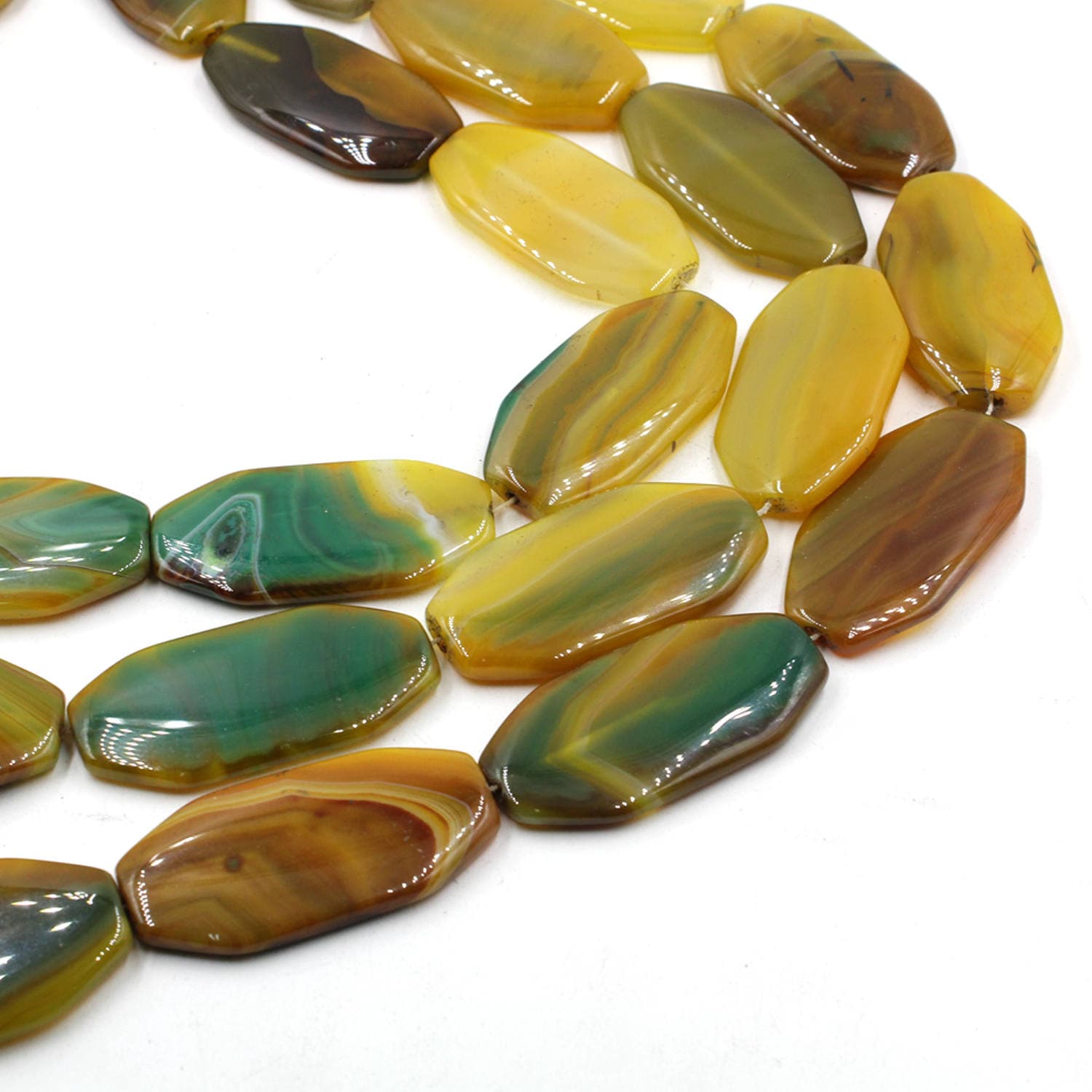 Natural Yellow Green Agate Gemstones Oval Beads Necklace