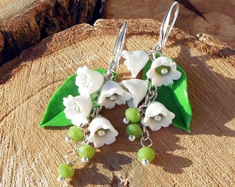 Earrings Lily of the valley polymer clay Lily jewelry Floral jewelry may lily Floral Dangle earrings Gift for women Summer cute earrings