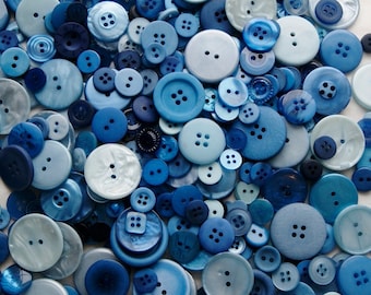 50 Blue Buttons, Blue Berry Pie Mix, Assorted Size Mix Grab Bag Crafting Jewelry Collect (582)