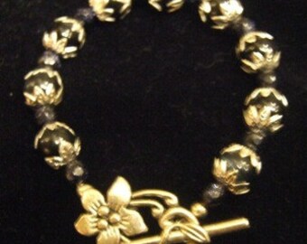 Sophisticated Elegant Black and Silver Toggle Bracelet