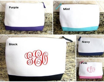Monogrammed Toiletry Bag Monogram Personalized Cosmetic Makeup Bag, Canvas Cosmetic Bag, Bridesmaid Gift, Teacher Gift Bachelorette gift