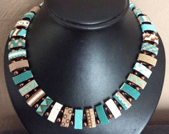 Necklace with peyote pearls on wear pearls