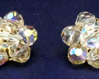 Vintage Aurora Borealis Clip On Earrings, 1950s