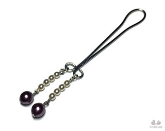 Clit Clip | LADIESCLIP | Czech Pearl Silky Purple | Non Piercing Clitoris Labia Intimate Jewelry | Flex Stainless Clip