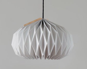 Textile Lampshade * Bell * In light grey, hand-folded origami lamp shade