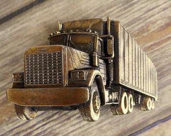 Semi Truck Belt Buckle Trucker 18 Wheeler Vintage 1980 Western Asphalt Cowboy