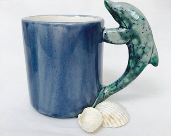 Dolphin Gift | Beach Decor | Ceramic Coffee Mug | Handmade Large Ceramic Coffee Mugs from my Charleston, SC Studio