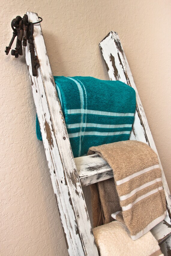 Items similar to Amazing Rustic Antique White Blanket Ladder, Towel
