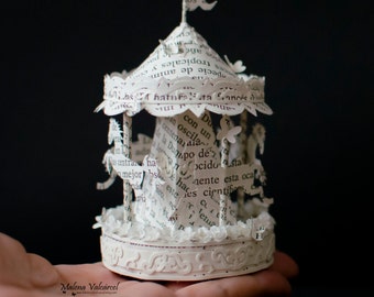 Miniature Carousel - Merry Go Round - Paper Art - Miniature - Book Art