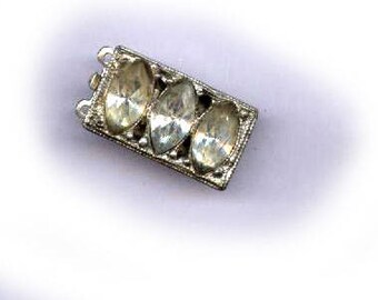 vintage rhinestone clasp art deco TWO strand rhinestone clasp diamond design pristine condition