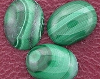 three 9x7 oval malachite cabochon gem stone gemstone