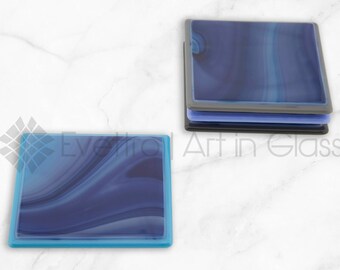 Solid Swirled Blue Coasters, Set of 4