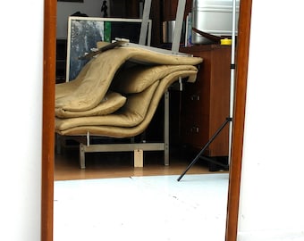 Mid Century Modern Wall Hanging Mirror, Wood Frame