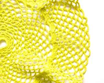 Lime green hand dyed Crochet Doily Vintage doily with ruffle effect