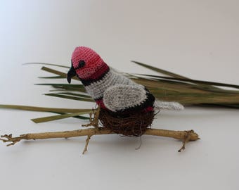 Crocheted Bird on a Branch in a Nest/ Handmade Bird/ Ready to Ship