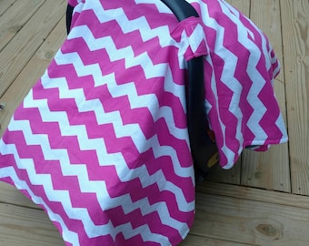 Pink Chevron Carseat Canopy- CarseatCover, Minky Canopy Baby Girl, Pink and Grey, Baby Shower Gift, Baby Accessories, Winter Carseat Canopy