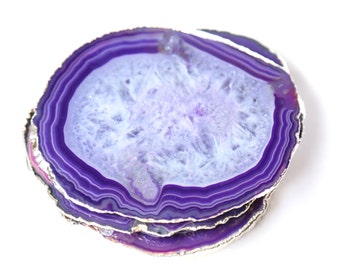 Set of 4 Agate Coasters--Purple Agate Coasters--Silver Agate Coasters