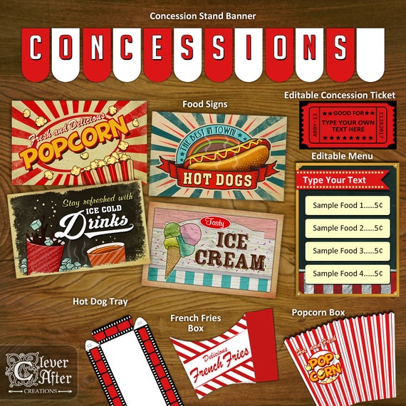 Concession Stand Printables Concessions Party Decorations