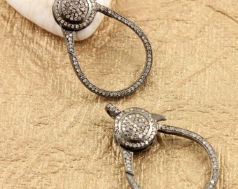 Pave Diamond, Pave Clasp, Diamond Lobster Clasp, Diamond Clasp, Oxidized Silver, Diamond Findings, 34x22mm, (DC-027)