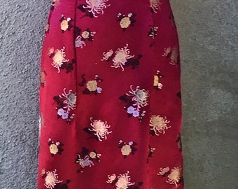 Deep Rose Women's Vintage Long Slitted Satin Brocade Chinese Dress Extra-Small
