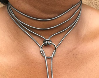 Choker Necklace, Leather Choker, Leather Wrap Choker, Gift for Her, Lariat Necklace, Leather Choker Wrap, Boho Choker, Bohemian Jewelry