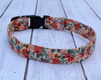 Coral Floral Dog Collar - Designer Dog Collar - Colorful Dog Collar - Harness - Girl Dog Collar - Personalized Collar - Comfortable Collar