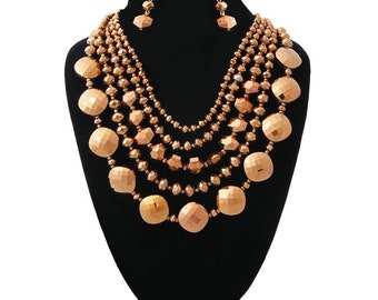 Copper Glass Beads Layered Necklace Set