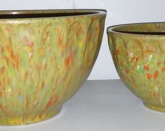 Pair Plastic Bowls Melmac Melamine Rainbow Confetti Splatter Boonton NJ Retro